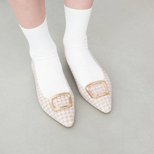 【新品預訂】日本製 Launa lea 金色方扣平底鞋 (576) (杏色 Z/C / Beige Z/C )