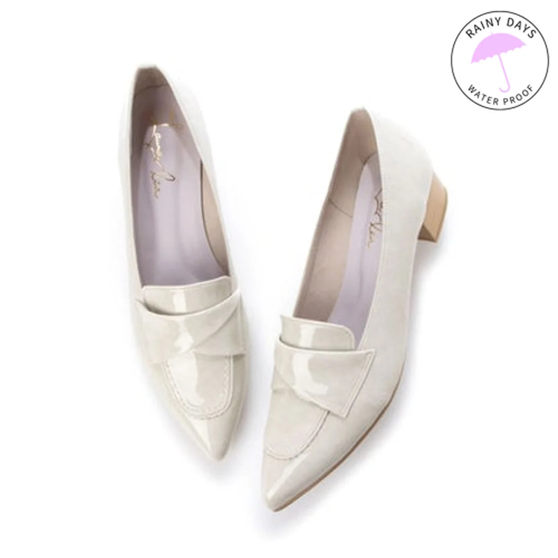 【新品預訂】日本製 Launa lea [雨天應對] 3.5cm粗跟抗水樂福鞋 (R9009) Ivory E
