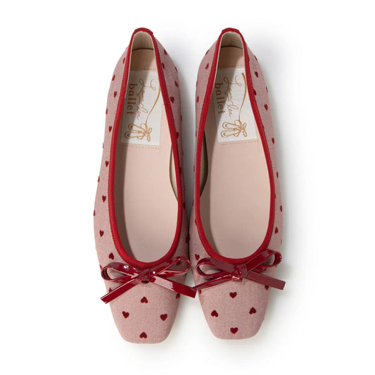 【新品預訂】日本製 Launa lea 方頭心形圖案芭蕾鞋 (B7611A) (紅色 Z/C / Red Z/C )
