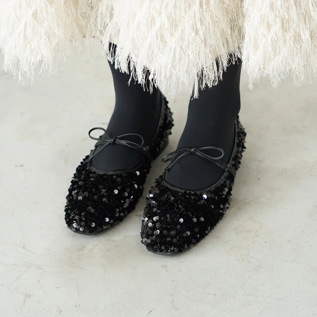 日本製Launa lea 亮片芭蕾平底鞋 (B7608A) (Black Z)