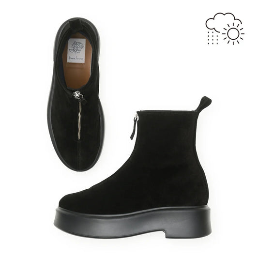 【新品預訂】日本製Emma Francis ［雨天應對］防水厚底前拉鍊靴子（黑色 絲絨皮革）(9013a-L V101)