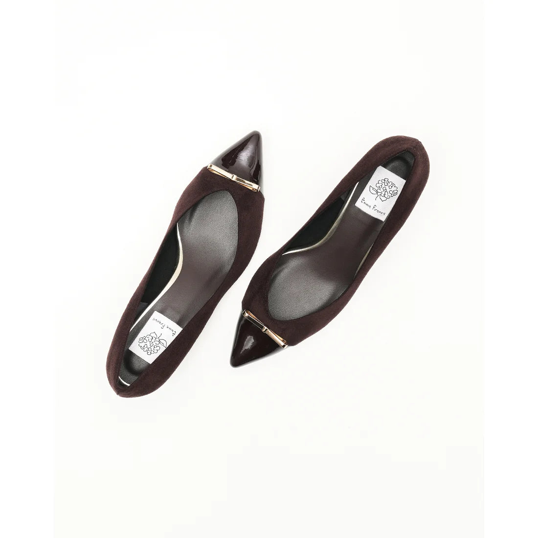 【新品】日本製Emma Francis   金色蝴蝶結 5cm 高跟鞋（棕色 絨面革）(5001b-S 105) BRN