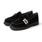 【新品預訂】日本製Emma Francis 側面帶寶石的樂福鞋 (2002h V101)（黑色天鵝絨）