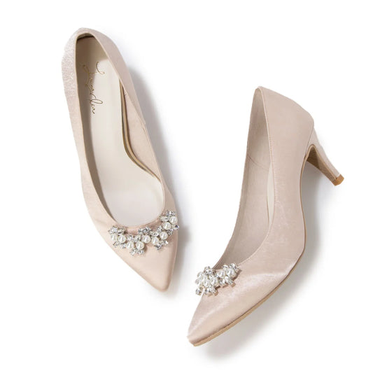 【新品預訂】日本製 Launa Lea 7cm踭珍珠水鑽高跟鞋 (619)( 粉杏色 Z / PK Beige Z )