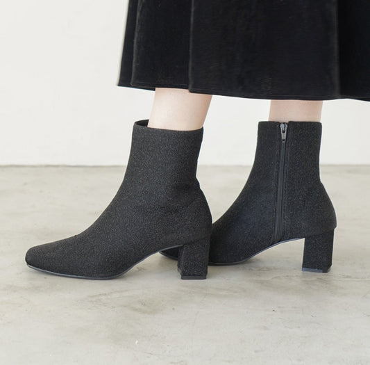 日本製 Launa Lea 6cm閃閃方頭短靴 (582)(黑色Z／Black Z)