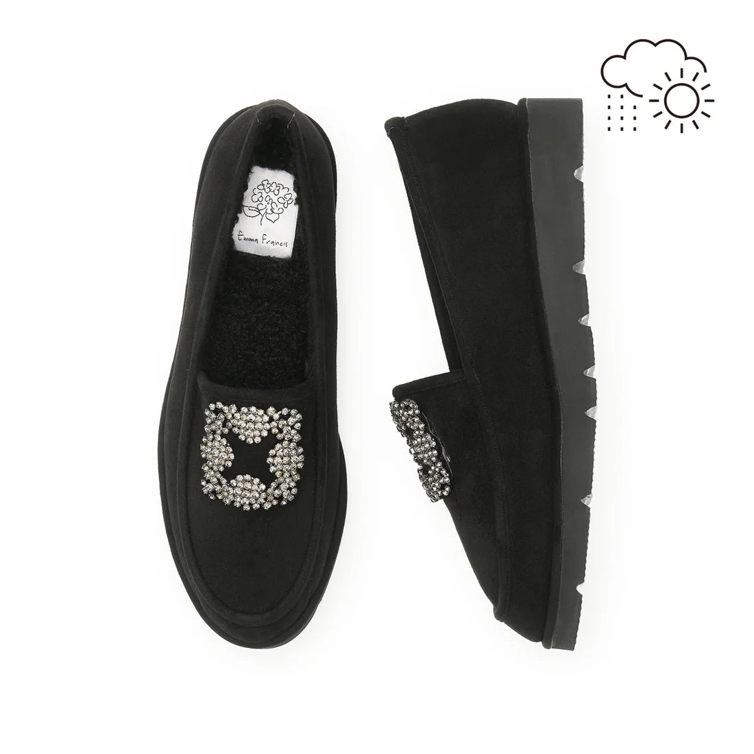 【新品預訂】日本製Emma Francis   [雨天應對] 防水 內側柔軟仿毛 寶石樂福鞋（黑色絨面革）(2002g-S 101)BLK