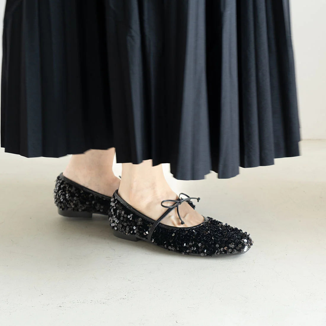 日本製Launa lea 亮片芭蕾平底鞋 (B7608A) (Black Z)