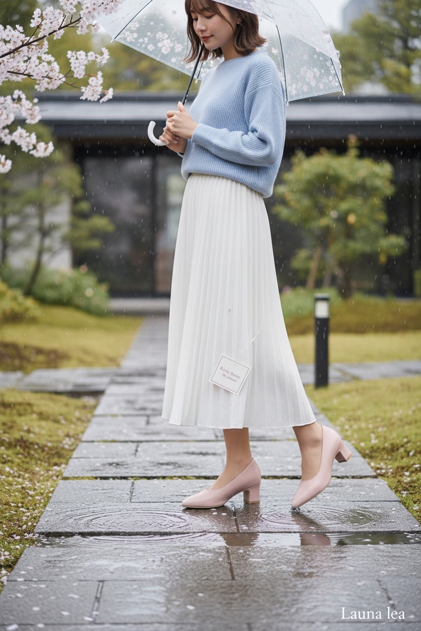 【香港限定現貨】日本製 Launa lea 晴雨兩用 尖頭5cm粗跟高跟鞋 (RH9486)(粉杏色 / pink beige )