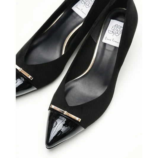 【新品】日本製Emma Francis   金色蝴蝶結 5cm 高跟鞋（黑色 絨面革）(5001b-S 101) BLK