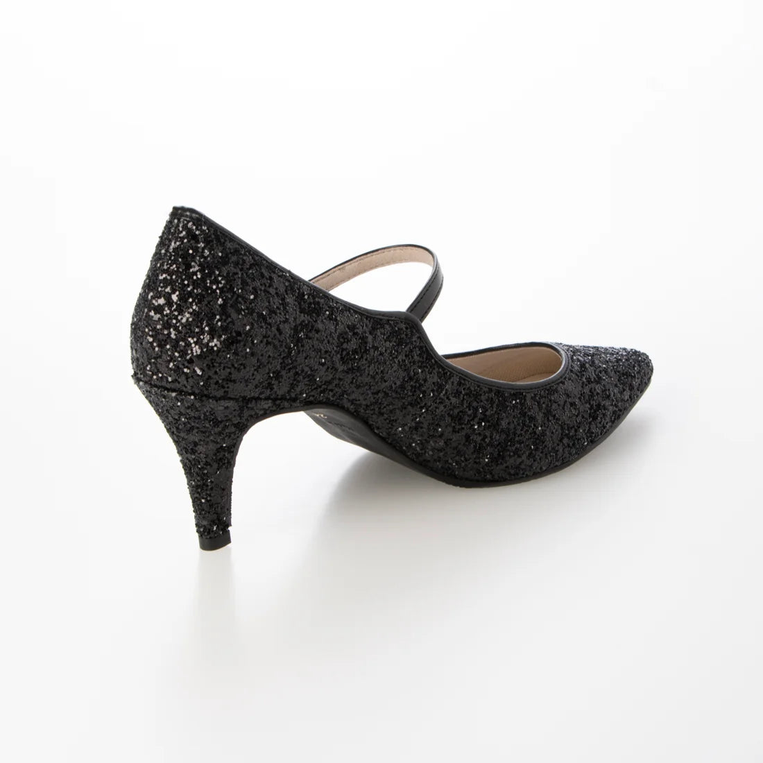 Launa lea 日本製 7cm Black Glitter 尖頭 Mary Jane 黑色高跟鞋 0575 Black