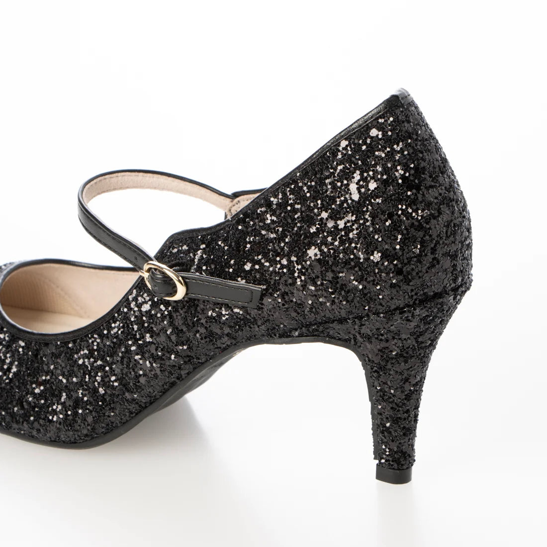 Launa lea 日本製 7cm Black Glitter 尖頭 Mary Jane 黑色高跟鞋 0575 Black