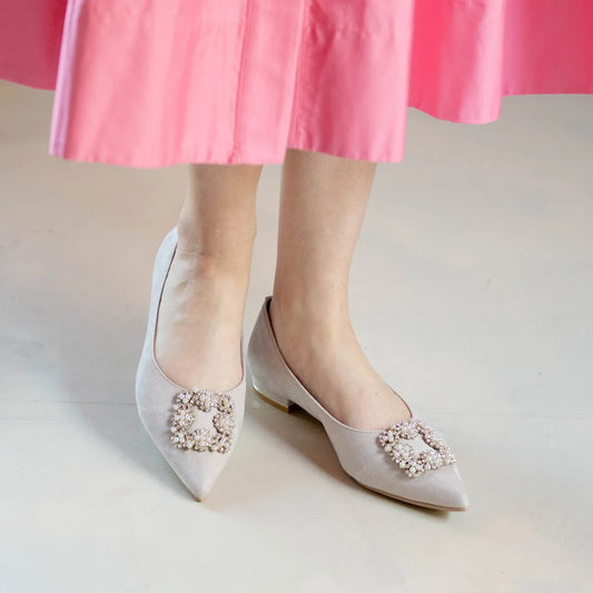 日本製 Launa Lea 寶石尖頭平底高跟鞋 (483) (L 米色 Z / L Beige Z)