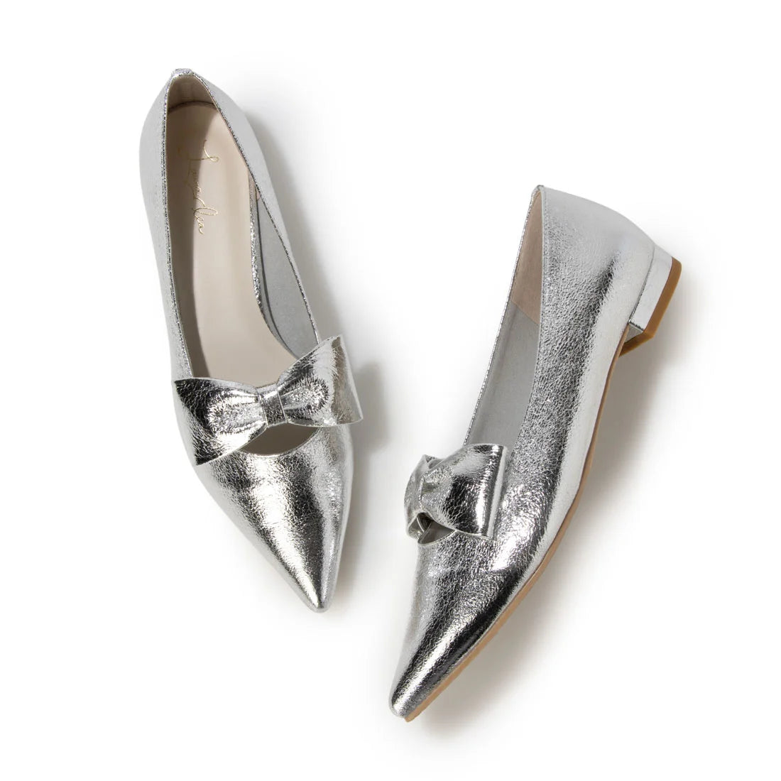 【新品預訂】日本製 Launa lea 尖頭蝴蝶結平底鞋（615）(銀色 / Silver)