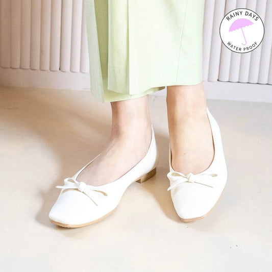 日本製 Launa lea 方頭芭蕾晴雨鞋 ( RB7002A ) (白色/White)