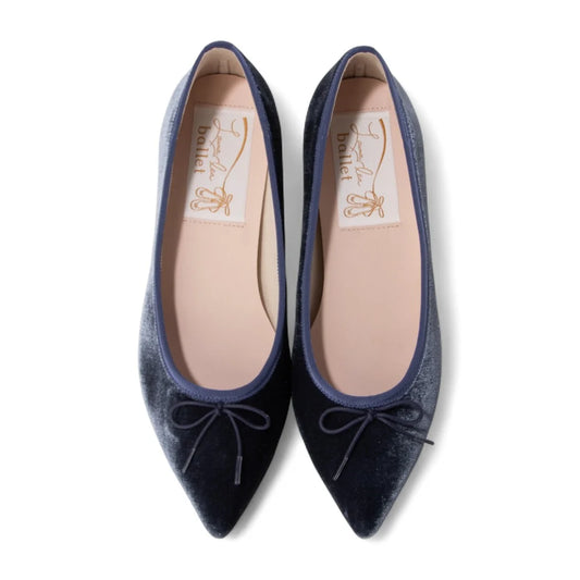 【新品預訂】日本製 Launa lea 尖頭絨毛蝴蝶結芭蕾平底鞋 (B4613A) (灰藍￼色 Z / Blue Grey Z)