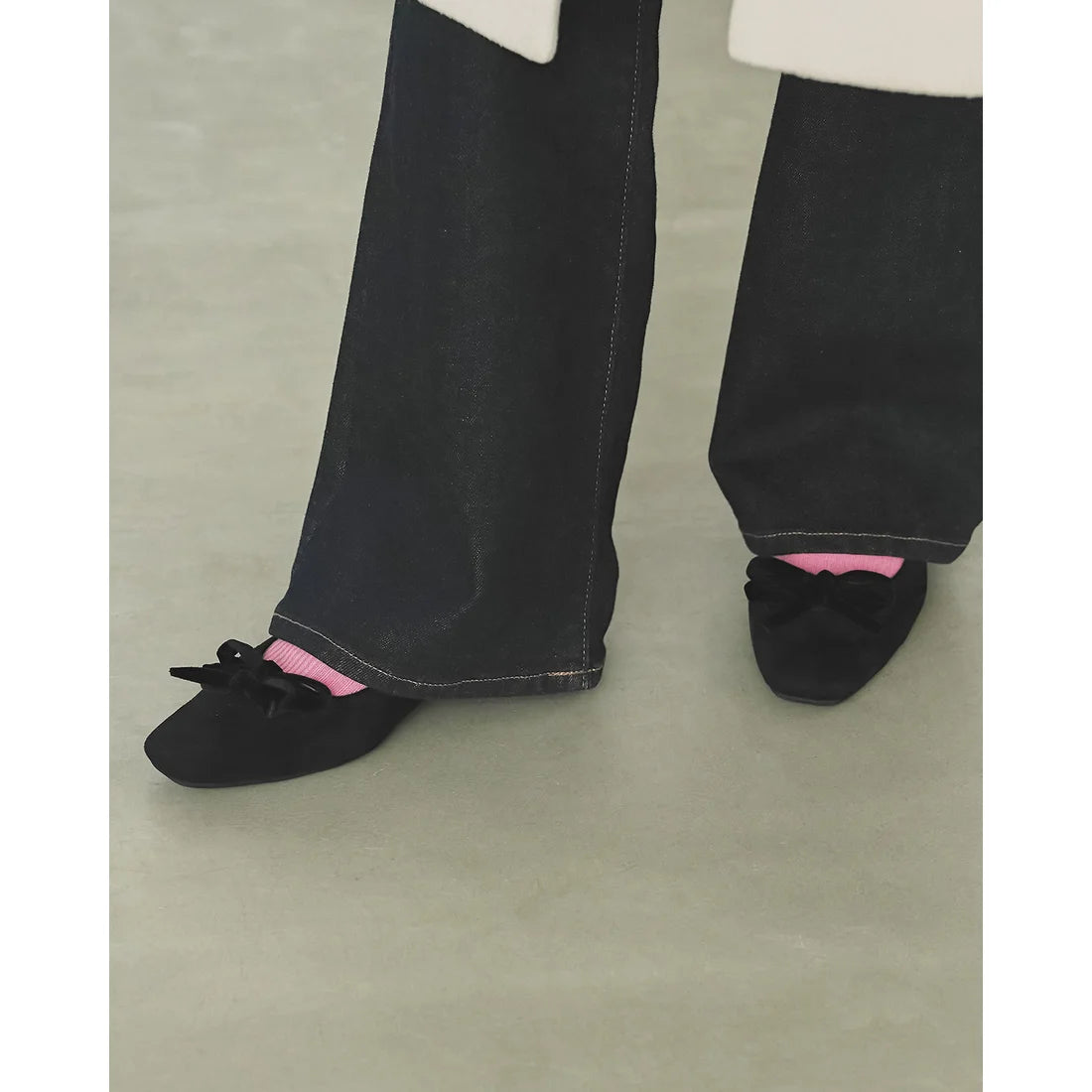 【新品】日本製Emma Francis   蝴蝶結3cm方頭高踭鞋（黑色絨面革）(3004a-S 101) BLK