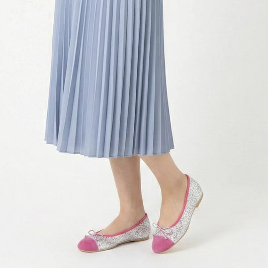 【新品預訂】日本製Emma Francis   蝴蝶結閃光平底芭蕾舞鞋（紫色閃光）(06e-G 126)