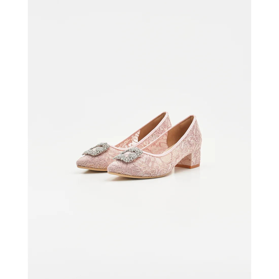 【新品預訂】日本製Emma Francis 4cm跟 寶石扣 薄紗蕾絲高跟鞋 (粉色薄紗 ) ( 4003b-T 144 )