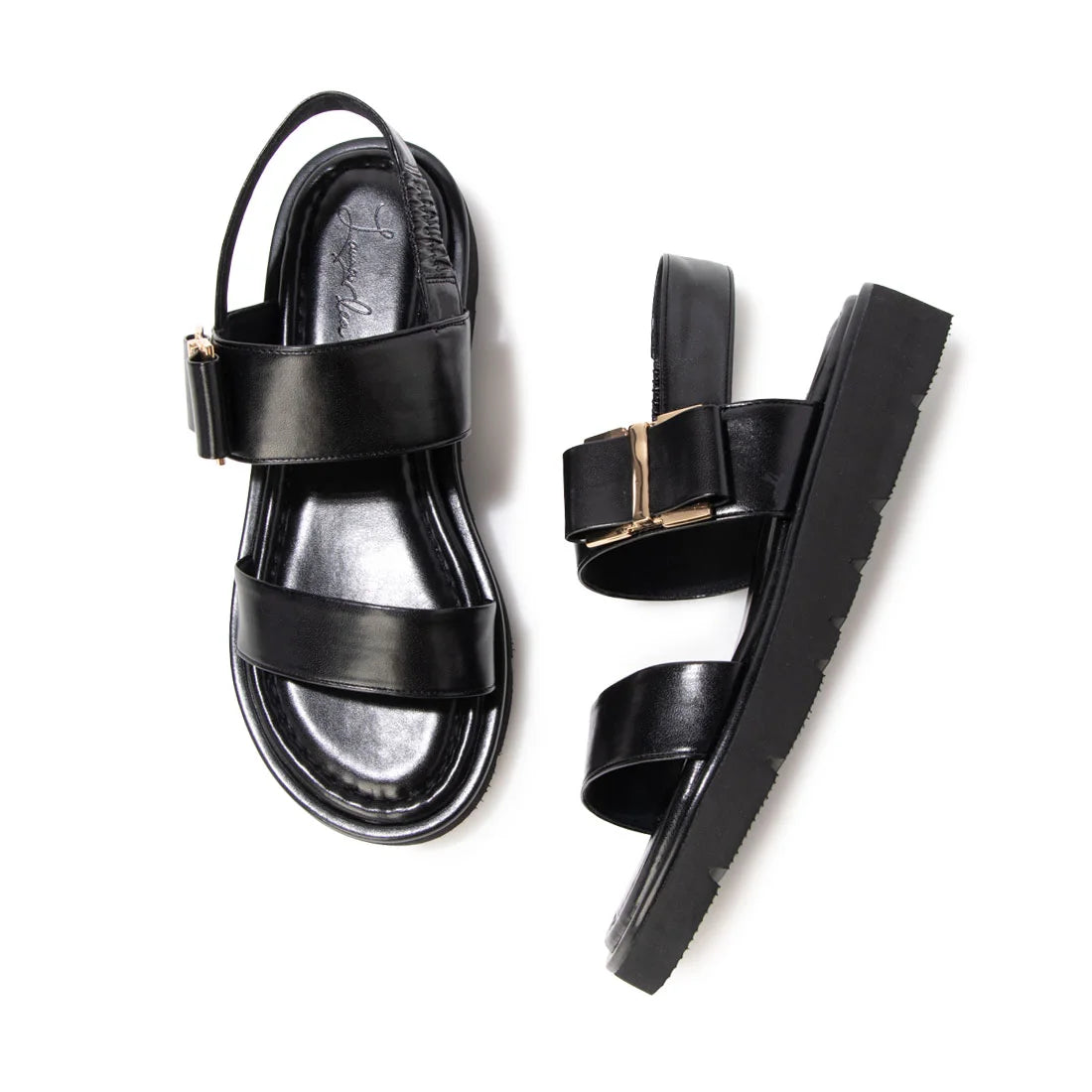 【新品預訂】日本製 Launa Lea 雙皮帶金屬3.5cm厚底涼鞋(630)(黑色 / Black）