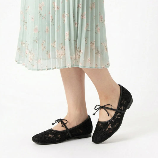 【新品預訂】日本製 Launa Lea 花卉蕾絲薄紗芭蕾舞鞋 (B7612A)(黑色 / Black Z)