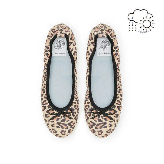 日本製【珍珠色調防水】Emma Francis 真皮 圓頭平底芭蕾舞鞋(02b-L S328)(Leopard pattern leather suede)（レオパード柄 レザースエード）