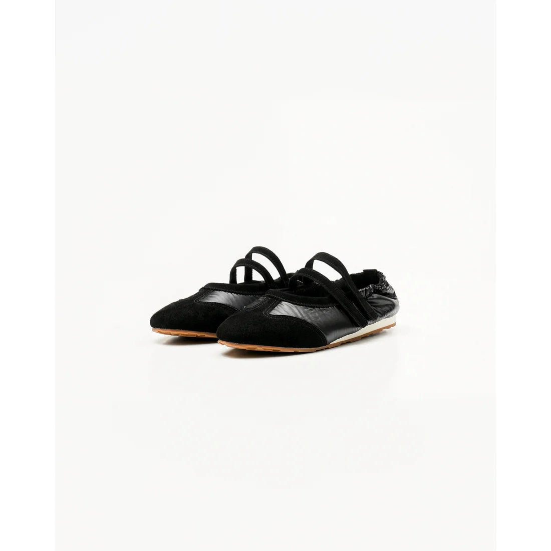 【新品預訂】日本製Emma Francis   彈性褶邊瑪麗珍芭蕾舞鞋（黑色天鵝絨皮革）(09k-NY 101)