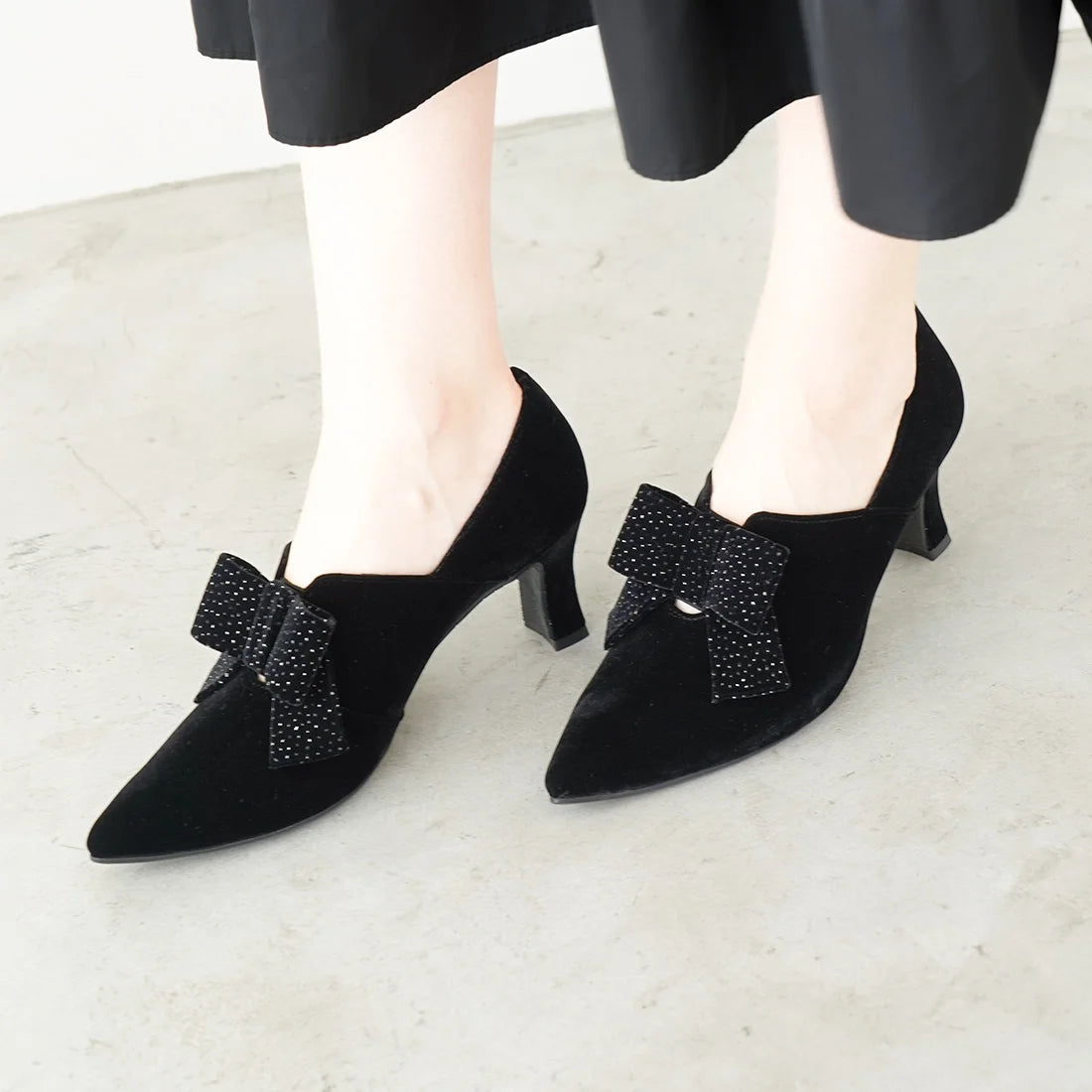 日本製 Launa Lea 7cm絲絨蝴蝶結短靴(585) (黑色 / Black Z/C)