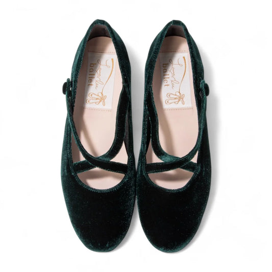 【新品預訂】日本製Launa lea 深綠色絲絨材質交叉帶芭蕾鞋 (B1614A) (D Green Z)