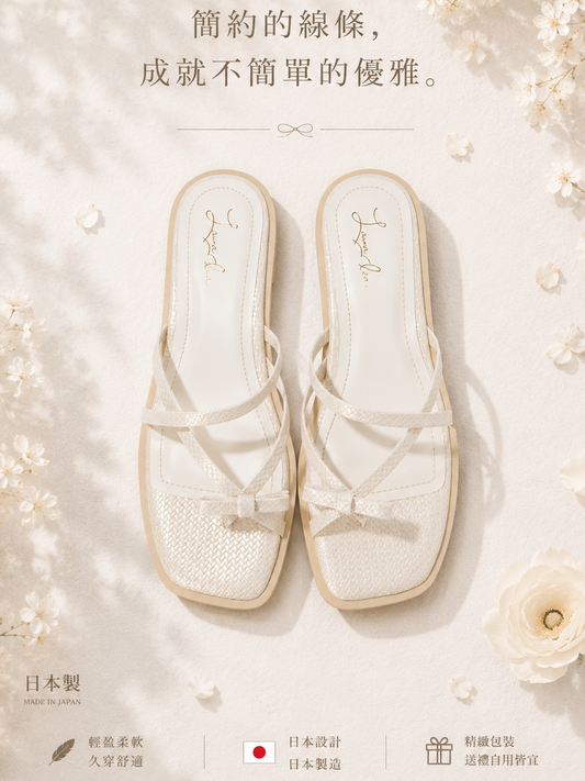 【新品預訂】日本製 Launa Lea 交叉蝴蝶結平底涼鞋(625)(淺杏色/ L Beige Z)