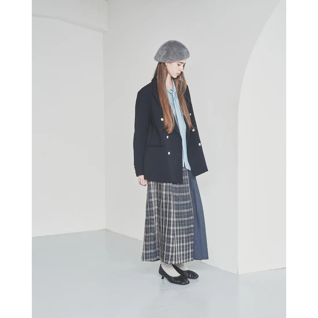 【新品預訂】日本製Emma Francis 方頭褶皺4cm踭高跟鞋（黑色光滑）(4501d-P 101)  BLK