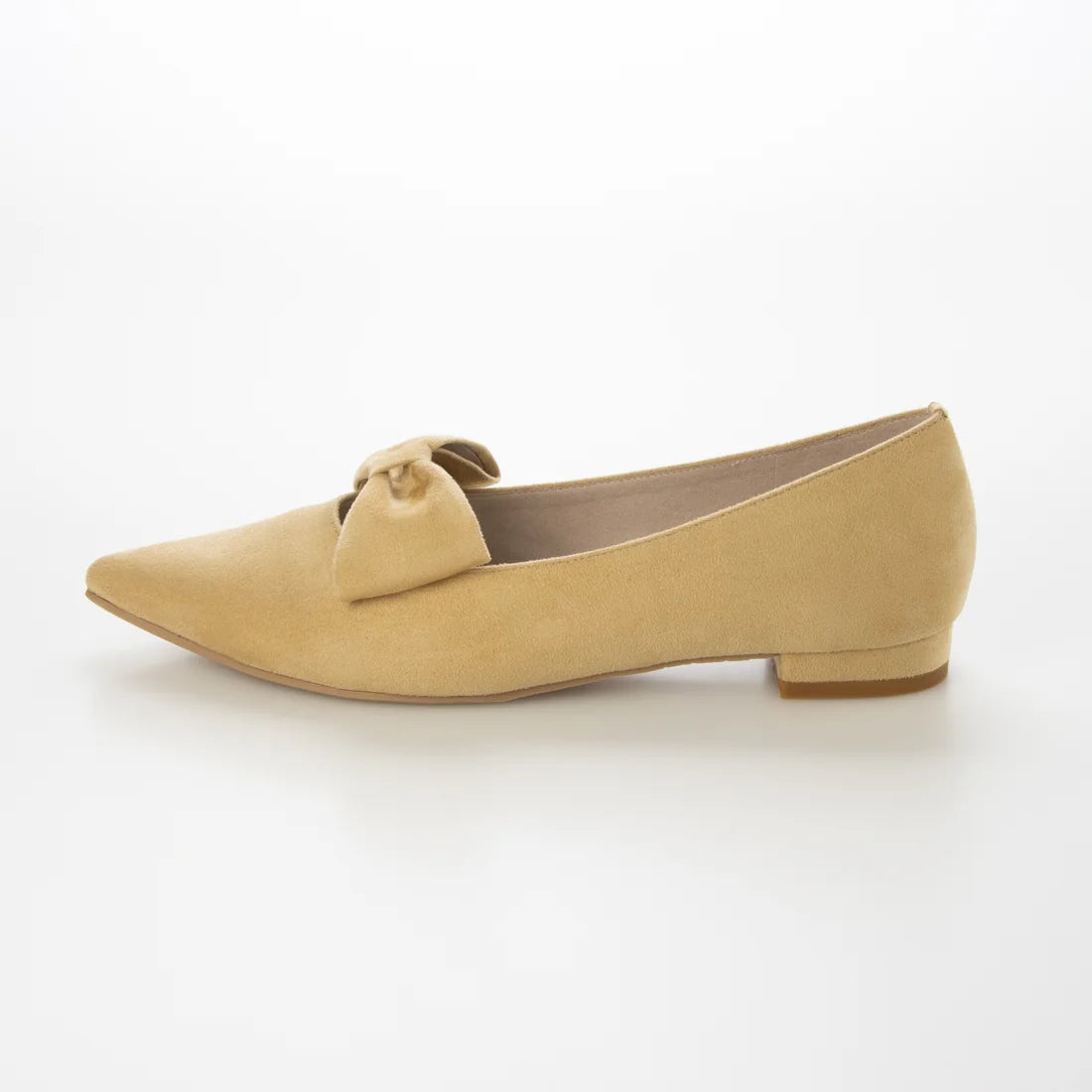 【新品預訂】日本製 Launa lea 尖頭蝴蝶結絨毛平底鞋（615）(黃色 S / Yellow S)