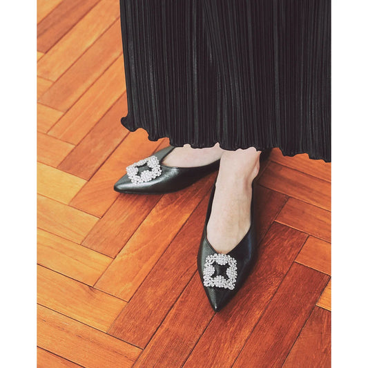 【新品預訂】日本製Emma Francis 金屬寶石平底鞋（黑色）( 07g-M 101)BLK