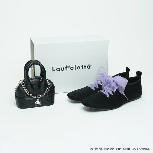 【限定品預訂】售完即止【KUROMI × Lauf oletta 特別聯名】日本製 柔軟繫帶芭蕾鞋 (LH106 Black-S) (黑色)