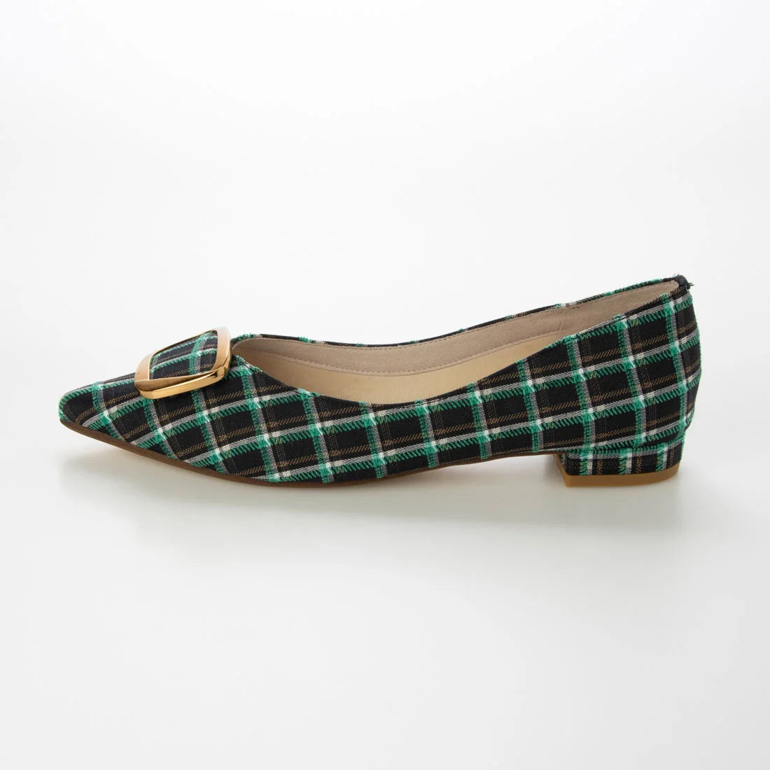 【新品預訂】日本製 Lauf Oletta 格仔尖頭金扣平底鞋 (LH127 NAVY-Z) (深藍色)