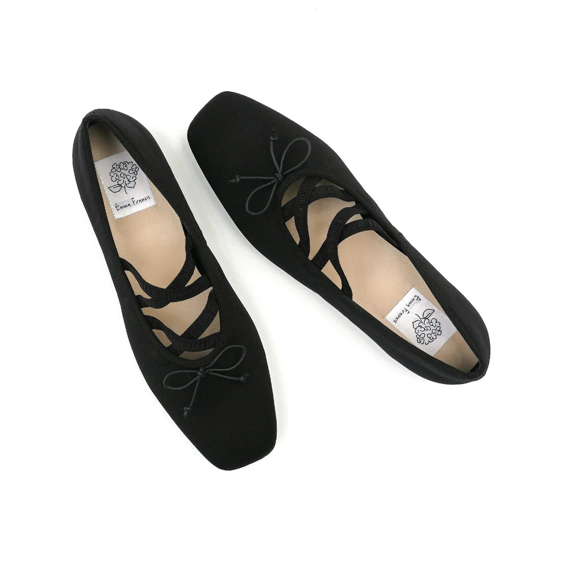 【新品預訂】日本製Emma Francis 交叉橡筋帶方頭平底芭蕾舞鞋（黑色緞面）(03ac-ST 101)