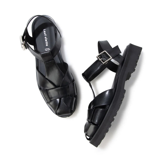 【新品預訂】日本製 Lauf Oletta T型帶3cm厚底涼鞋 (LP148 Black)(黑色)