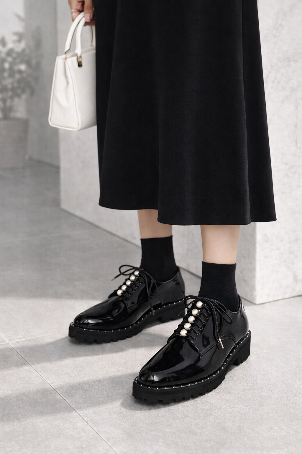 【新品現貨】日本製 Lauf Oletta [All Weather] 全天候防水輕盈珍珠繫帶鞋（LRH128 BLACK-G） (黑色)