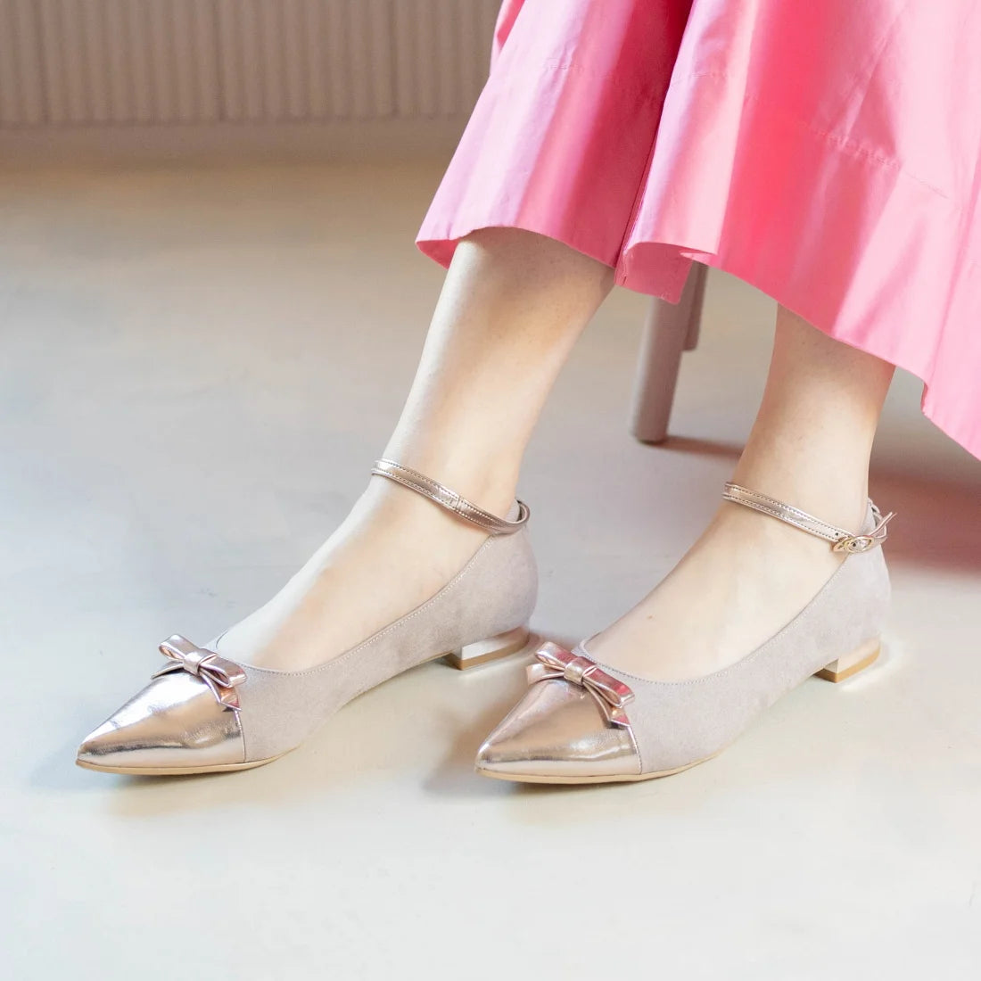 日本製 Launa lea 尖頭蝴蝶結低跟鞋 (0502) Pink Beige S/C