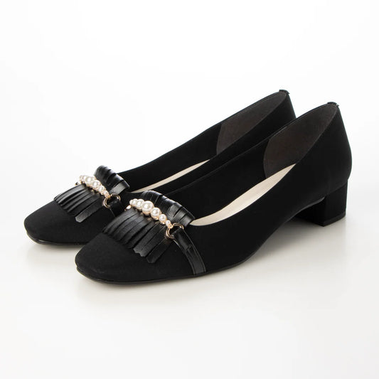 日本製 Launa lea 方頭珍珠流蘇低跟鞋 (0503) Black Z