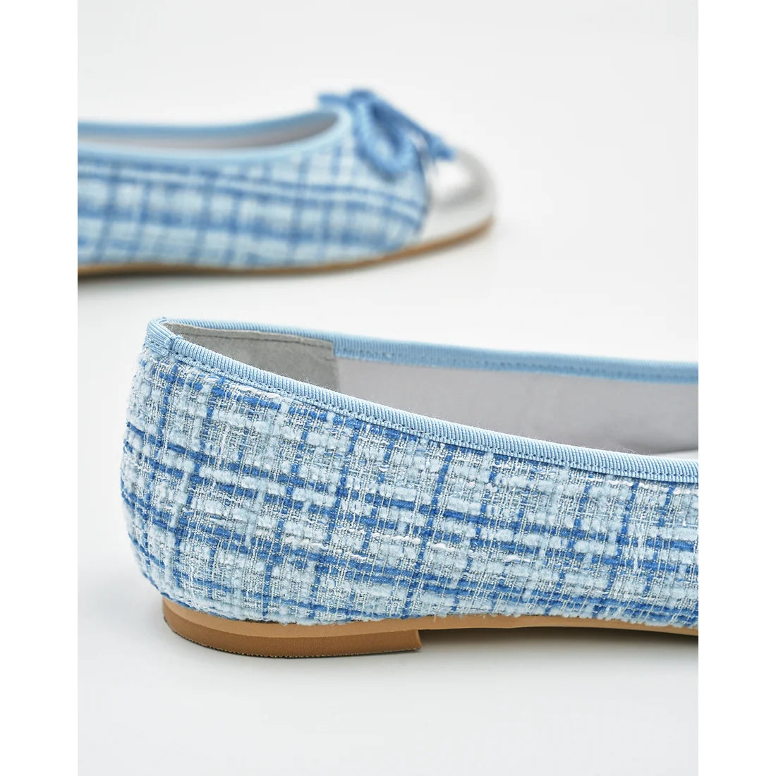 【新品預訂】日本製Emma Francis   粗花呢平底芭蕾舞鞋（淺藍色粗花呢）(06e-TWM 121)