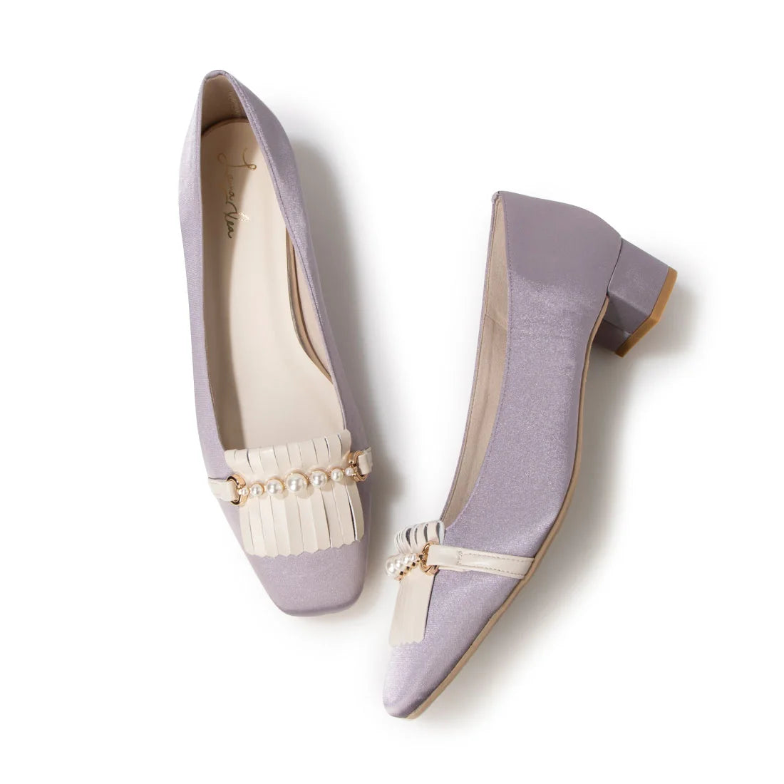 日本製 Launa lea 方頭珍珠流蘇低跟鞋 (0503) Lavender Z