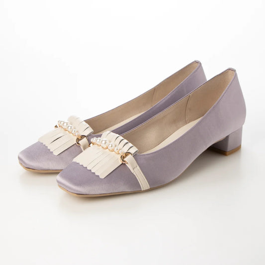 日本製 Launa lea 方頭珍珠流蘇低跟鞋 (0503) Lavender Z