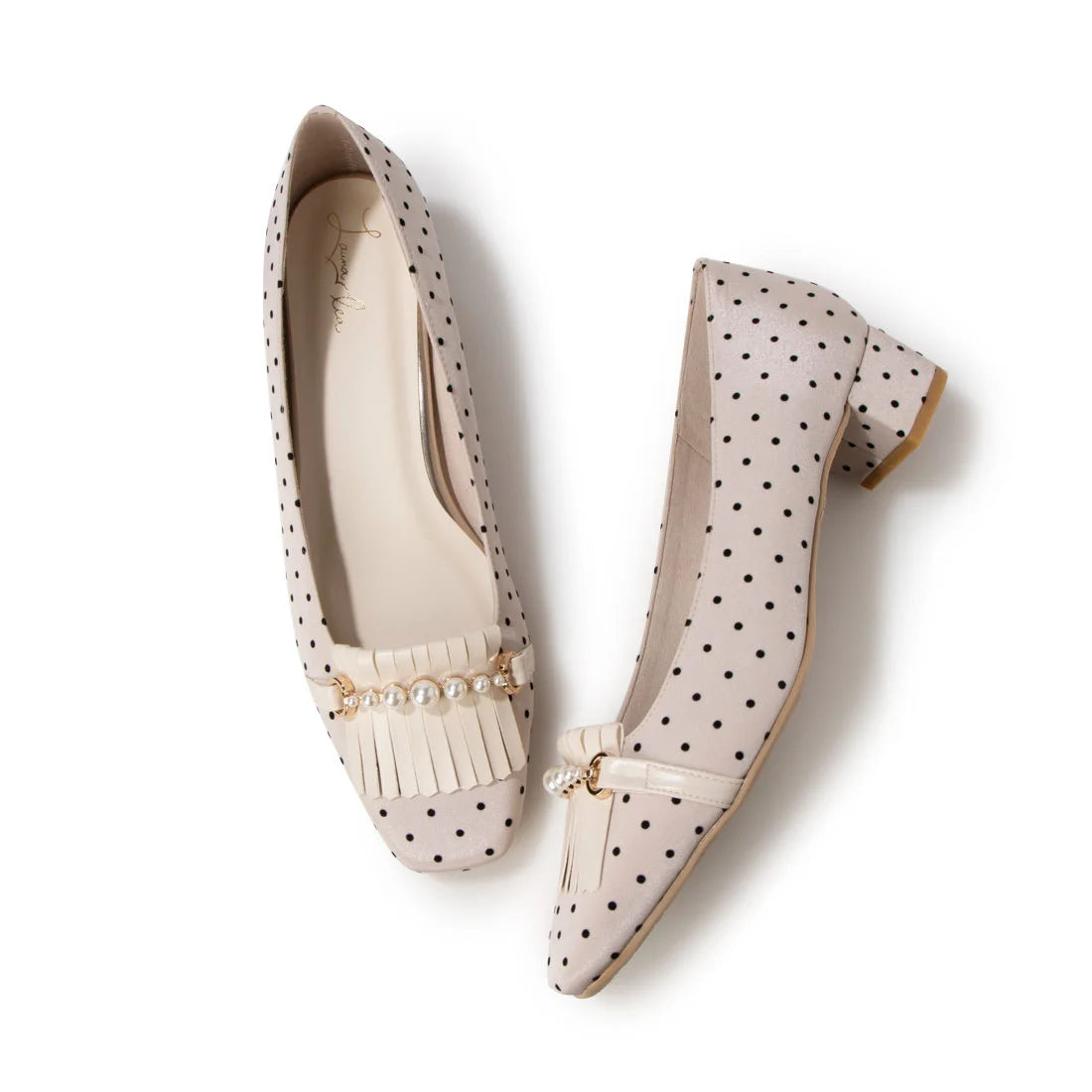 日本製 Launa lea 方頭珍珠流蘇低跟鞋 (0503) Pink Beige Z