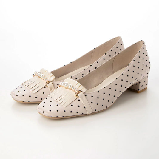 日本製 Launa lea 方頭珍珠流蘇低跟鞋 (0503) Pink Beige Z