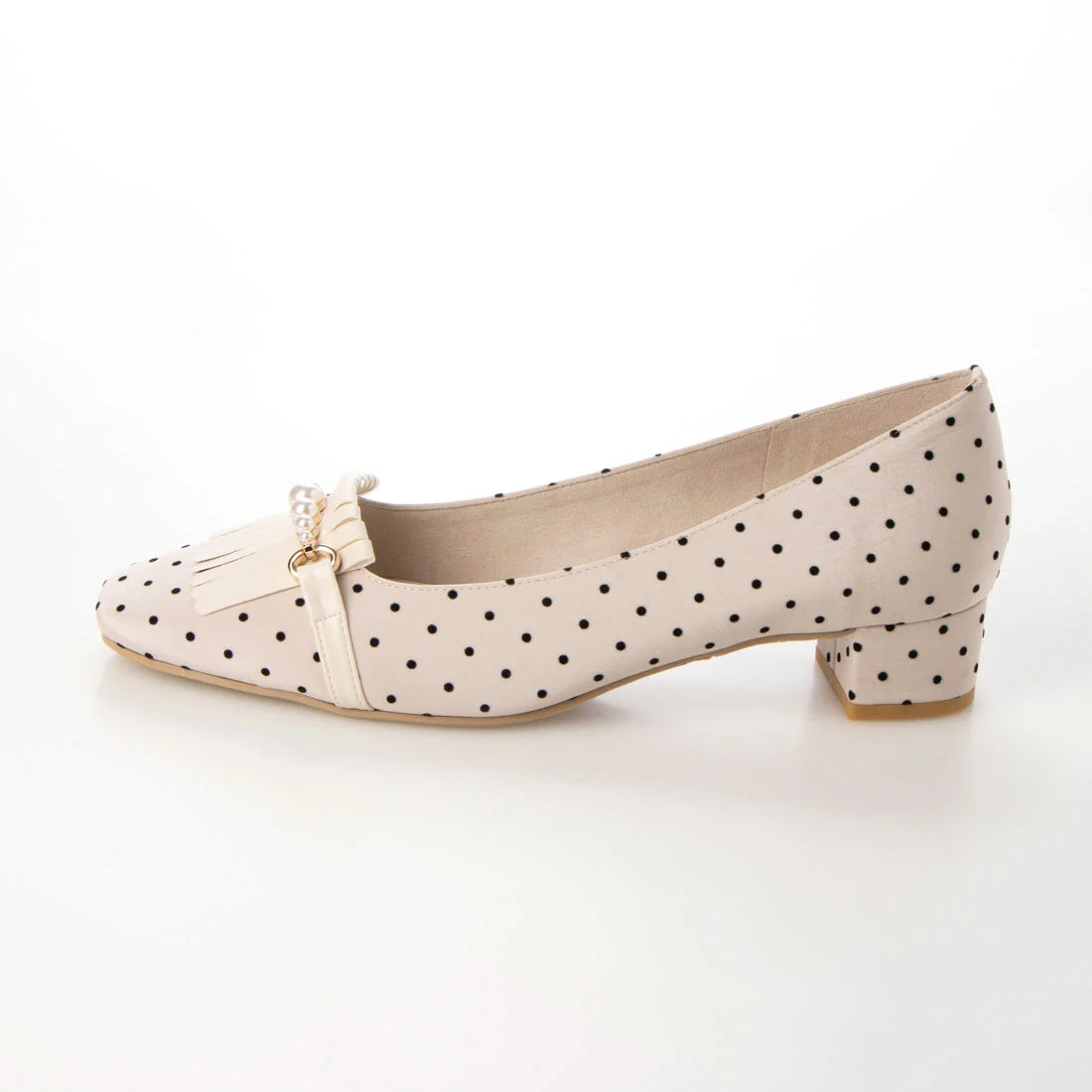 日本製 Launa lea 方頭珍珠流蘇低跟鞋 (0503) Pink Beige Z