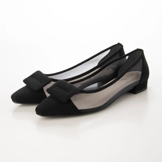 日本製 Launa Lea 輕紗立體方扣尖頭鞋 (0505) Black S