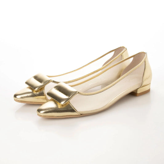 日本製 Launa Lea 輕紗立體方扣尖頭鞋 (0505) Gold