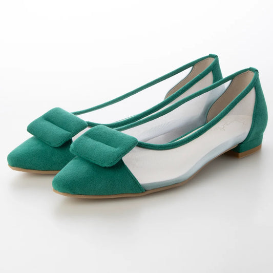 日本製 Launa Lea 輕紗立體方扣尖頭鞋 (0505) Green S