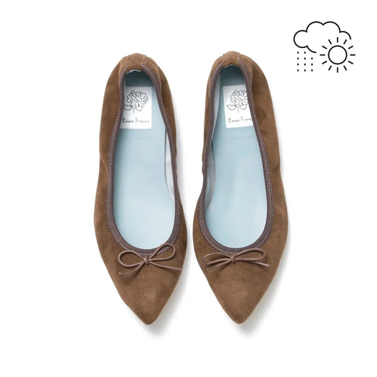 日本製【珍珠色調防水】Emma Francis 真皮 尖頭平底芭蕾舞鞋(01b-L S105)(Brown leather suede) （ブラウン レザースエード）