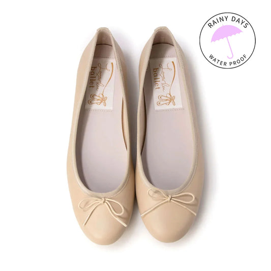日本製 Launa lea 蝴蝶結圓頭啞面芭蕾晴雨鞋( RB1001A ) (杏色/Beige)